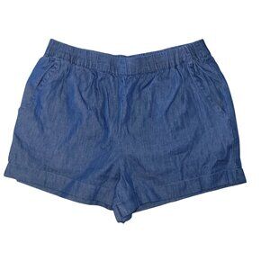 Womens Forever 21 Blue Chambray Elastic Waist Shorts Size Small 100% Cotton Casu
